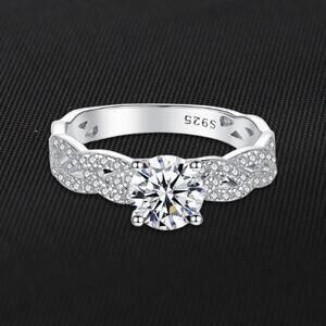 Engagement/Wedding Eternity Ring 1 Ct Moissanite 4-Claw Braided Design Silver 6